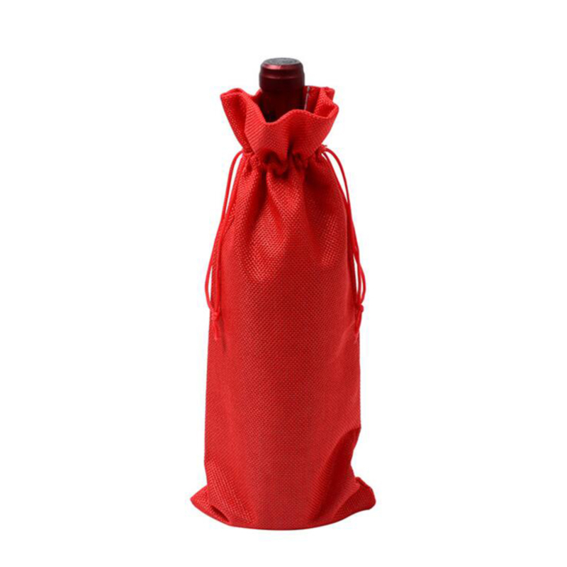 Wedding Party Decor Set Wine Bag Carrier for Gifting and Decorating Rustic Linen Drawstring Wine Bottle Cover Packaging Bag