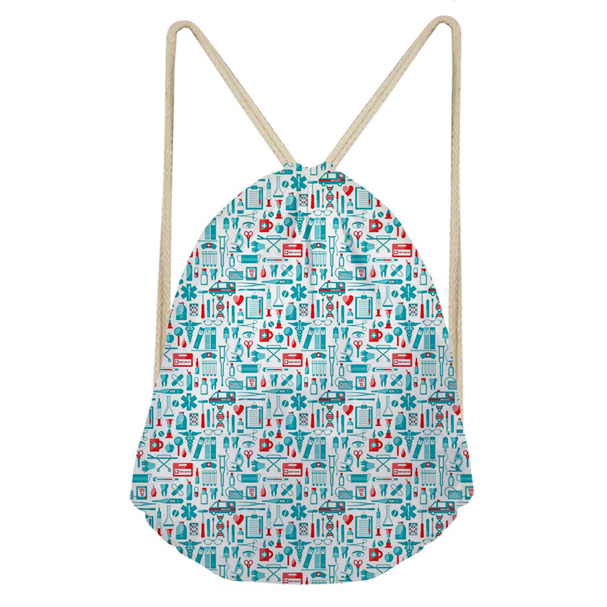 Verpleegster meisjes print trekkoord tas cartoon casual vrouwen fitness schouders rugzak lichte boodschappentassen zachte mochila: Zwart
