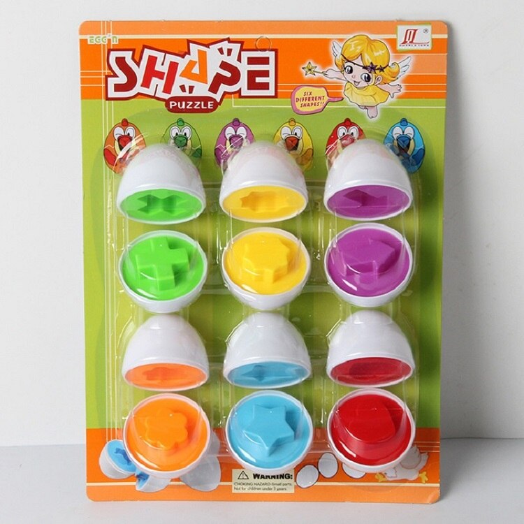 6 stk / sæt børn parring smart æg samling puslespil legetøj geometrisk & symbol form & farvetilpasning læring pædagogisk barn legetøj: Stil 2