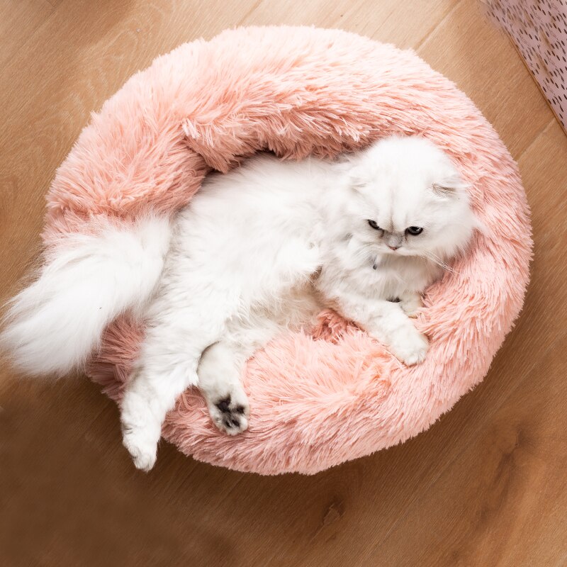 Pyöreä kissan sänky talo pehmeä kissan sänky kennel lemmikkikoiran sänky pienille koirille kissat pesä pitkä pehmo talvi lämmin makuupussi pentumatto