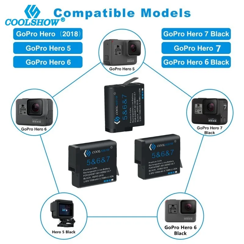 Batería de 1500mah para Gopro Hero 5, cargador de batería negro para Gopro Hero 7/6/5 baterías de Cámara de Acción Accesorios de Cámara