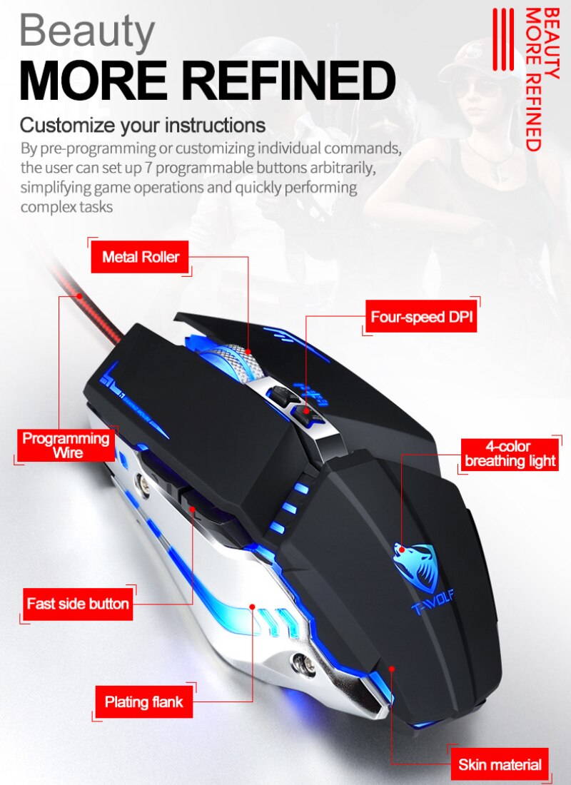 Mouse da gioco cablato professionale 7 pulsanti 3200DPI LED ottico USB Mouse per Computer Mouse da gioco Mouse da gioco Mause per PC laptop Gamer