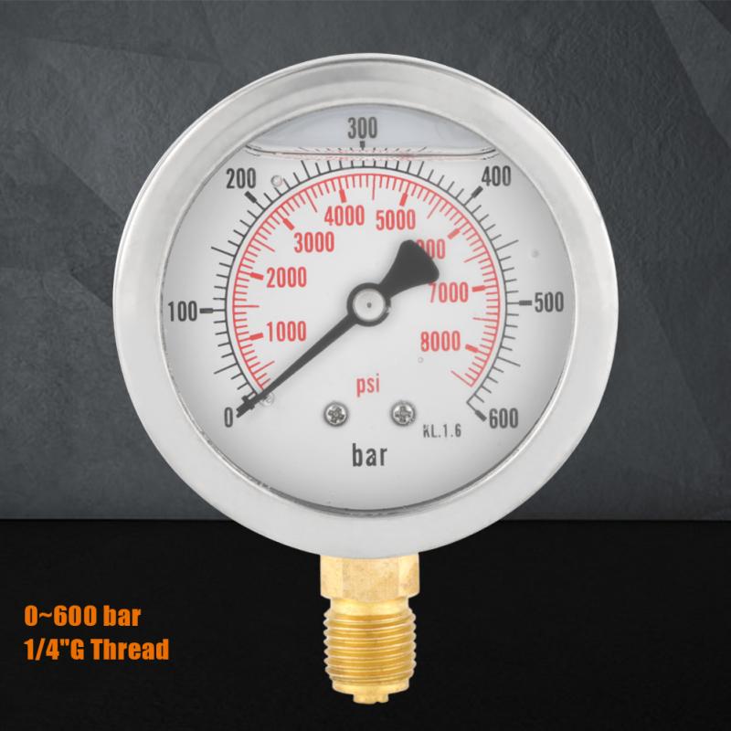 0-600Bar G 1/4" 63mm Metal Dial Hydraulic Water Pressure Gauge Meter Pressure Measuring Tools