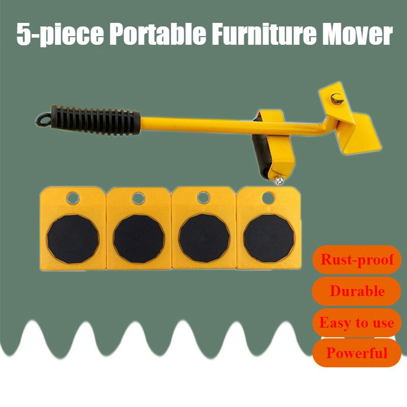 5 stk tunge møbler mover transport løftere bevægende værktøjssæt hjul bar mover enhed transportør til møbelbevægelse