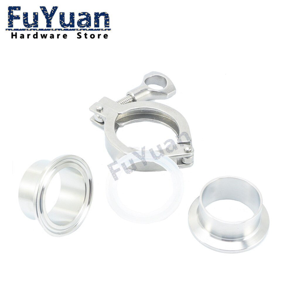 1PCS 38mm 51mm Sanitary Flange Pipe Weld Ferrule + Tri Clamp + PTFE or Silicone Gasket Stainless Steel SUS SS 304 triclamp