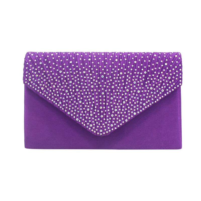 Bolso de cena plisado de diamantes de imitación de alta gama para mujer con un vestido, bolso Cheongsam, bolso de señora, bolso de cena, bolso de mano de diamante: plum