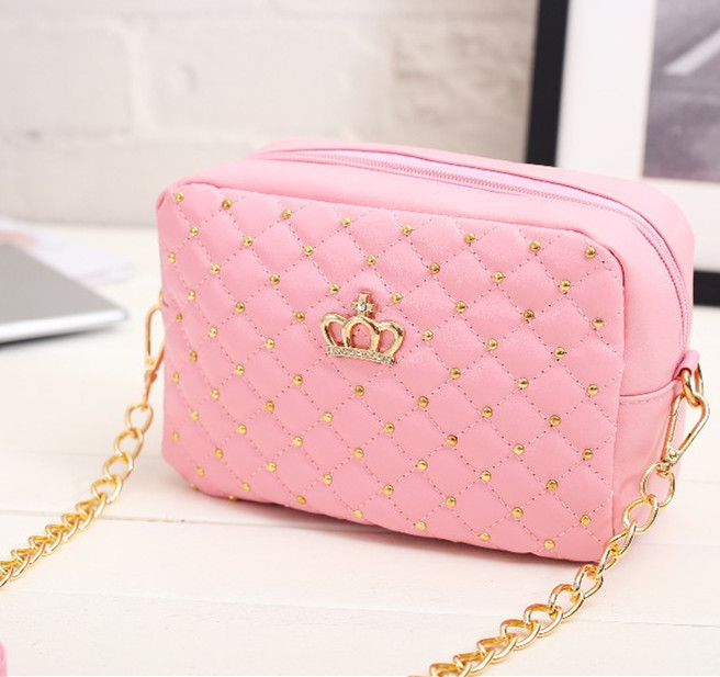 Zomer Mode Vrouwen Messenger Bags Klinknagel Keten Schoudertas Pu Lederen Crossbody Quiled Crown Tassen: crown pink