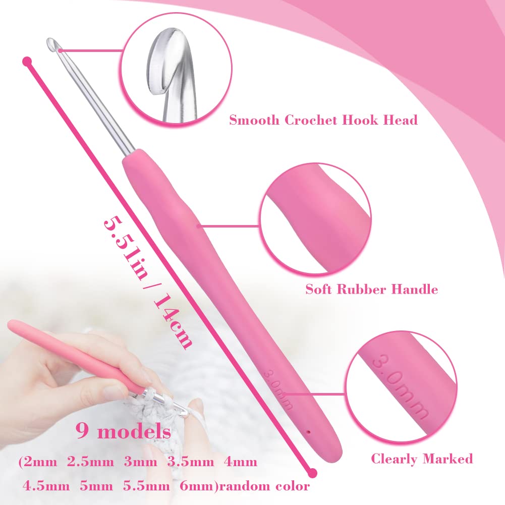 Fenrry kit de crochê para iniciantes conjunto de gancho de crochê ergonômico conjunto de ganchos de crochê de aperto macio marcadores de ponto tricô