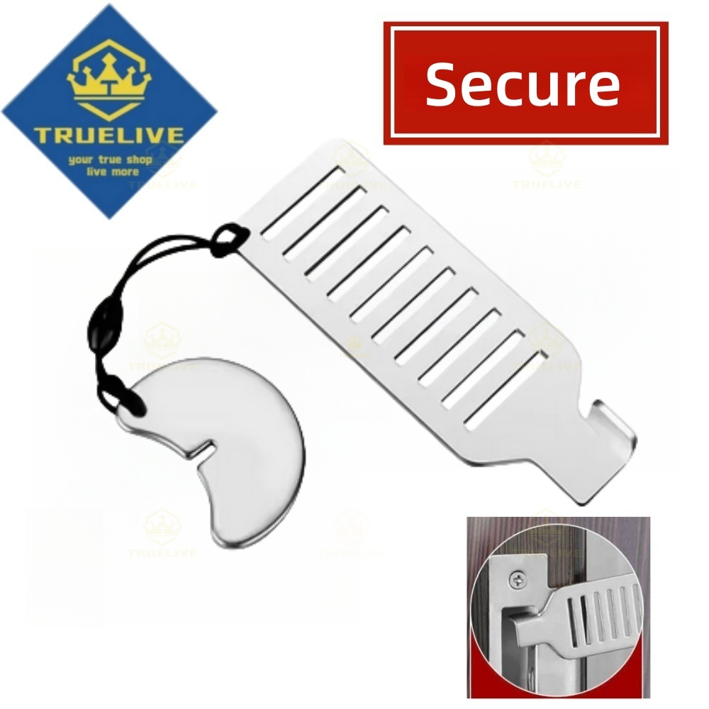 Portable Door Lock Latch Anti-theft Lever Lock Removable Door Blocker Adhesive Security Latch No Drill Manual Door Stop Doorstop: L / Black & White