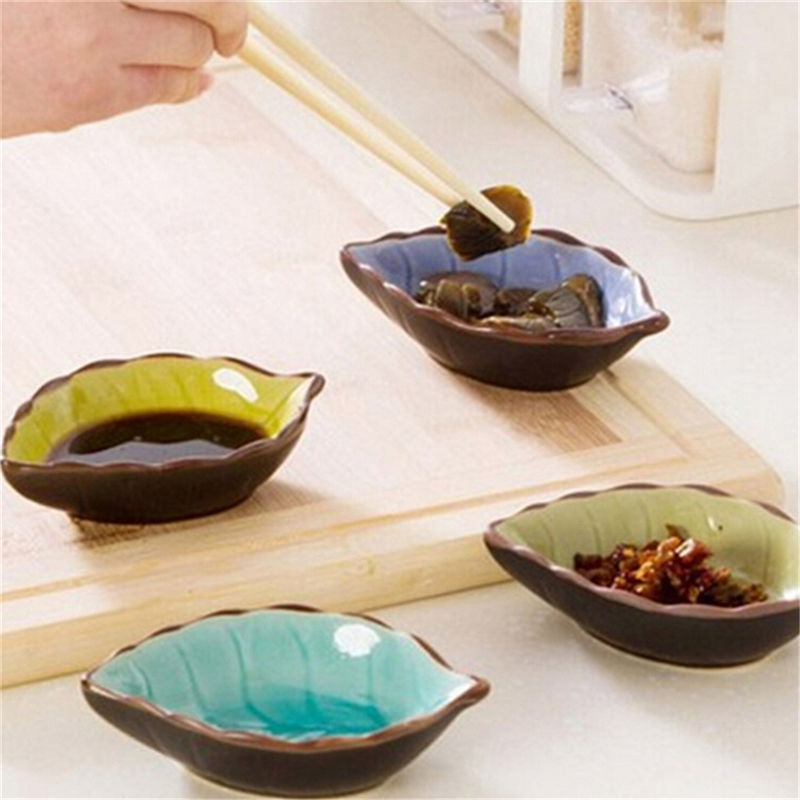 1 unids/lote de salsa de condimento de vinagre de cocina vajilla de China artesanal creativa hojas de cerámica platos de Sushi japoneses bocadillos