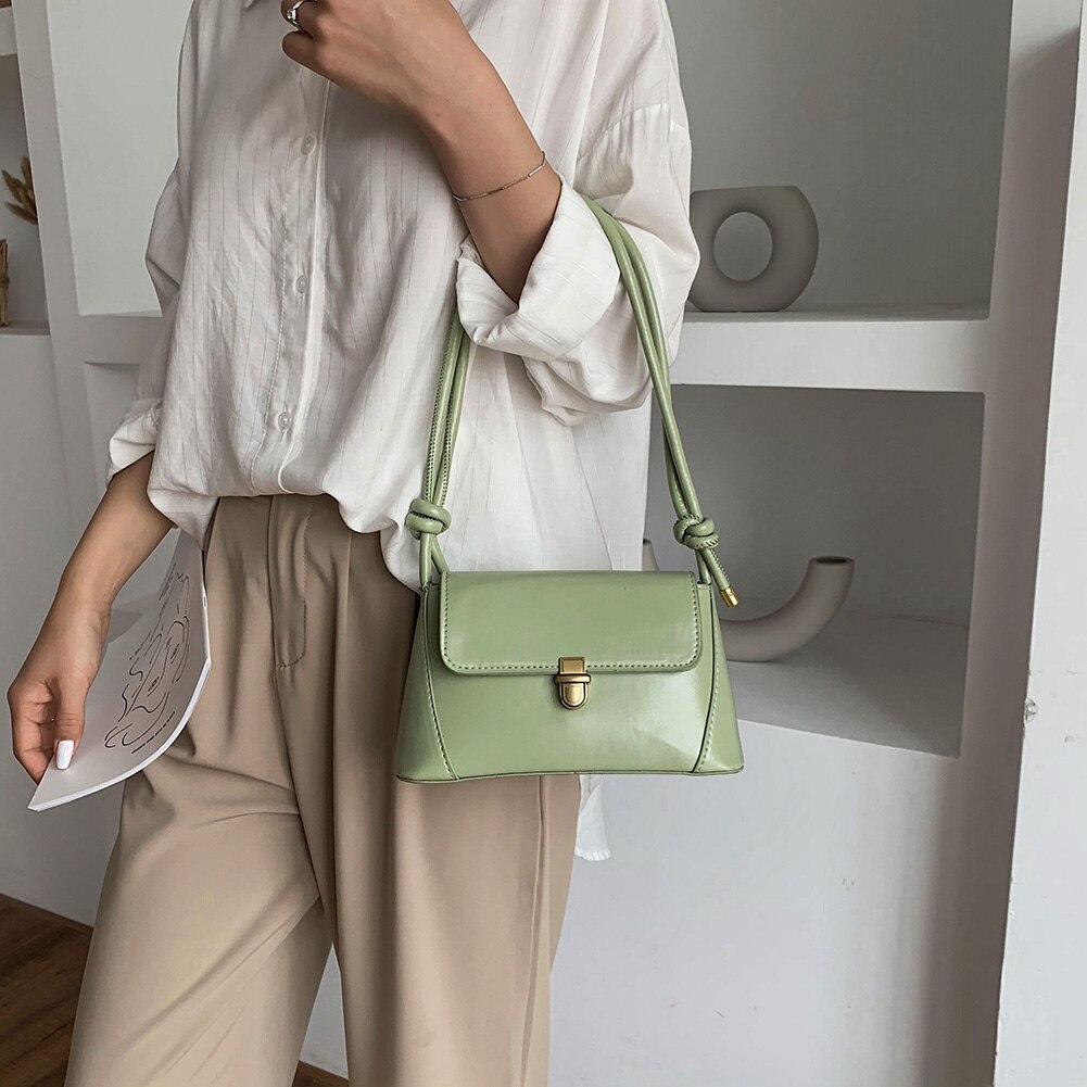 Kvinnor axelväskor pu läder enfärgad slips messenger tote handväska för utomhus shopping resor ornament