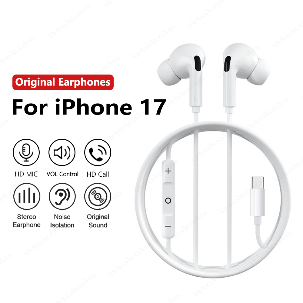 Fones de ouvido com fio originais para apple iphone 17 16 15 pro max 14 13 12 11 xs xr tipo c relâmpago fones de ouvido intra-auriculares de 3.5mm