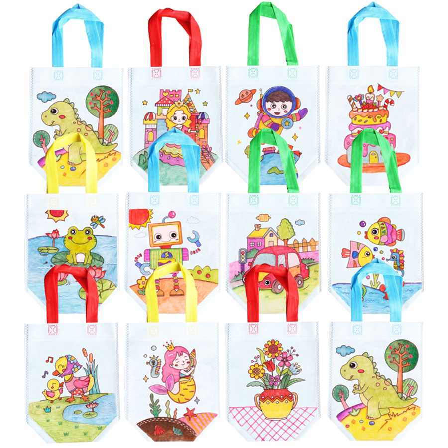 Bolsas para colorear DIY de 20 piezas con marcadores, bolsas de para artística de carnaval para niños, Mini bolsas de almacenamiento para compras de tela no tejida ecológica