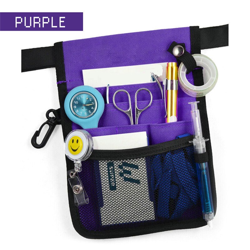 Sygeplejerskepose talje taske arrangør ekstra lomme justerbar plejetaske stor kapacitet praktisk opbevaringspose: Lilla