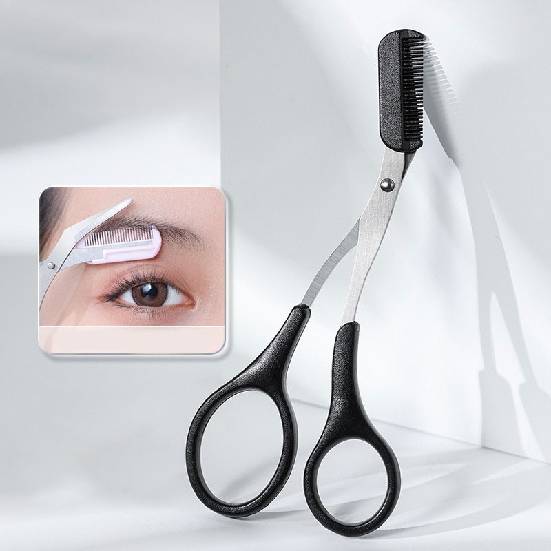 【Ventes chaudes】 tondeuse à sourcils noire ciseaux tondeuse à sourcils avec peigne pince à sourcils outil à cils acier inoxydable