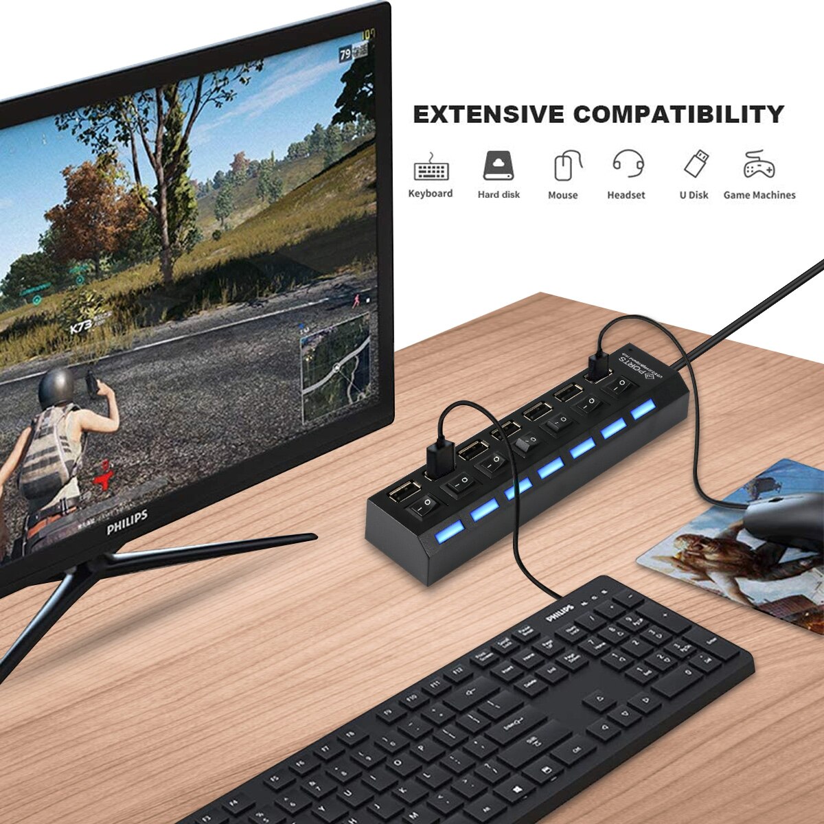 Multi USB Hub 4/7 ports High Speed HUB USB 2.0 Splitter Adapter With Independent Switch For PC Laptop Computer USB Expand