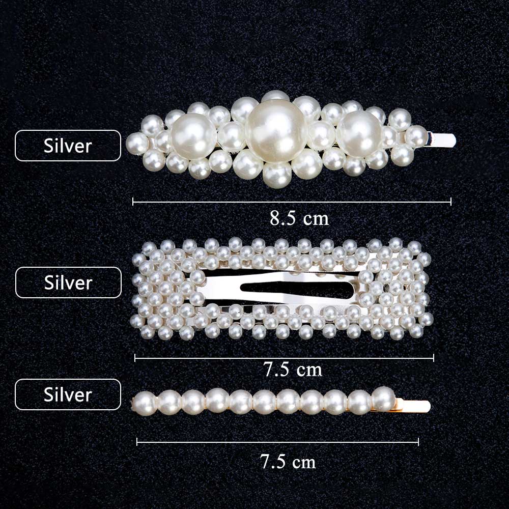 3/4pcs Trendy Pearl Hair Clips For Women Handmade Geometric Hair Barrette Triangle Square Hairpins Snap Hair Styling Accessories: 12