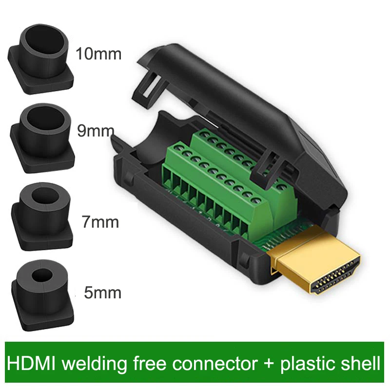 HDMI Solderless Male connector HDMI Free Welding Head Connector 4K HD Line Repair Solderless Male Plug with Metal/Plastic Cover: green
