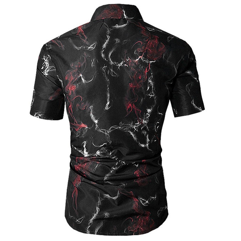 Camisa masculina estampada, gola invertida, slim fit, manga curta, blusa masculina, roupas vestido camisa masculina para homens