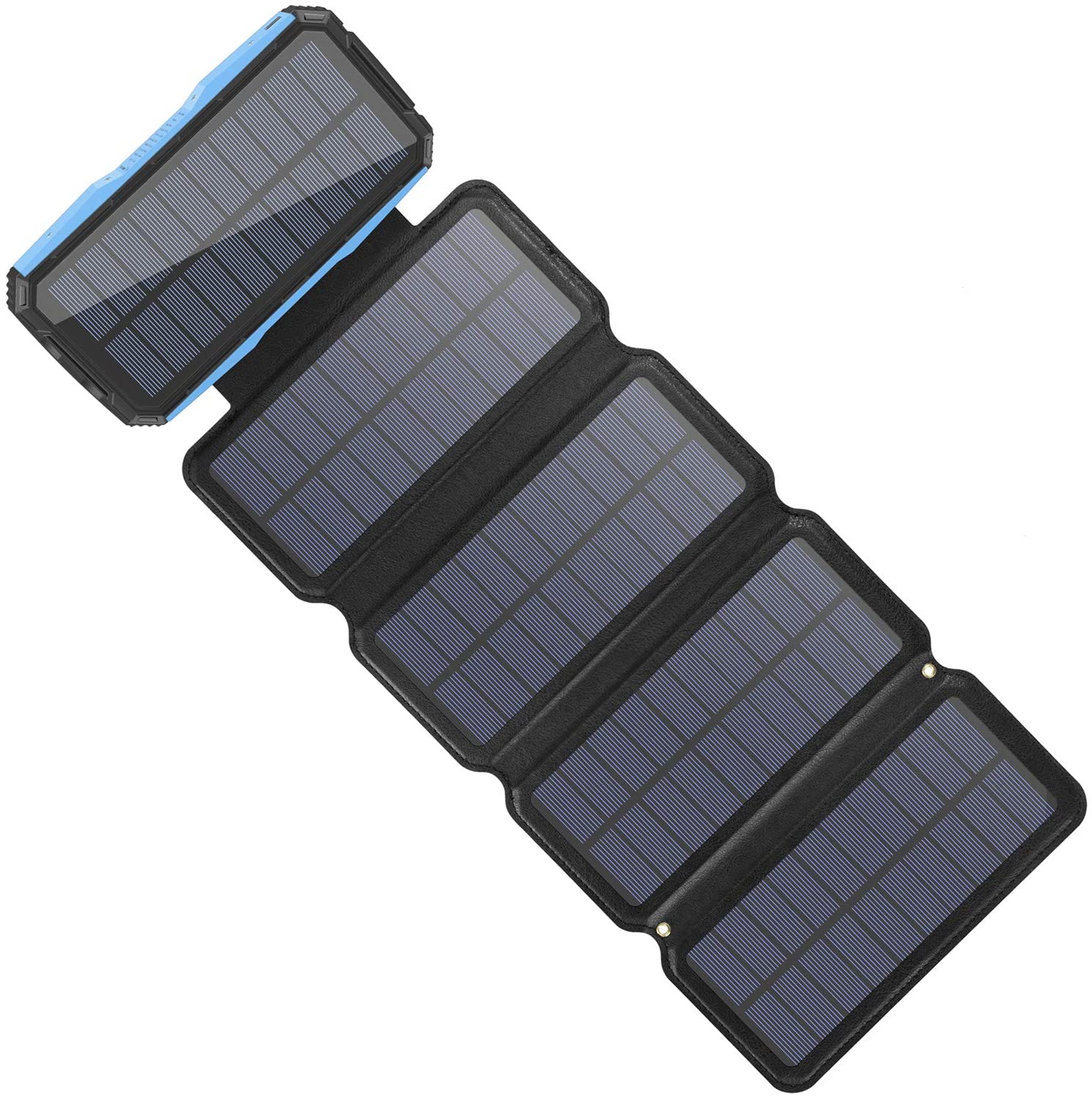Solar Charger 26800mAh PD Portable Power Bank 5 Panels 7.5W High Efficiency With Ultra Bright 60-LED Panel Light and Flashlight: 5 Panels Blue