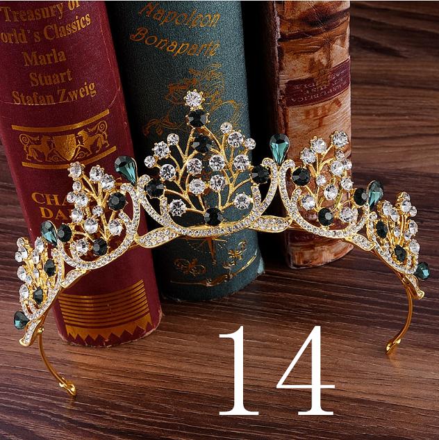 3 diseños de Tiara de cristal rojo, azul y verde para novia: 14