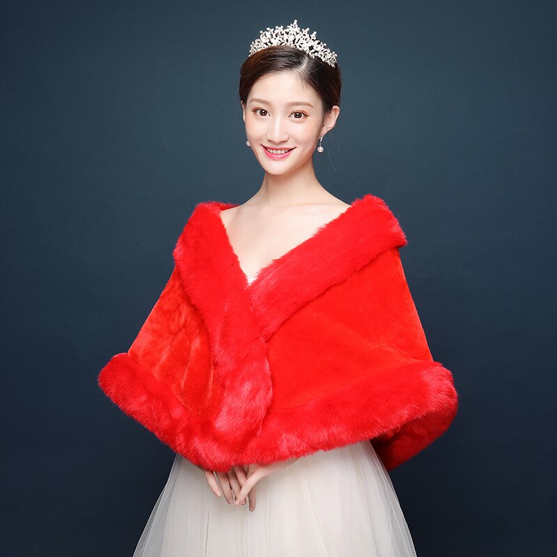 luxe mariée fausse fourrure châle blanc rouge large et épais lourd femmes fourrure étole enveloppement pour mariée mariage fête soirée couvrir
