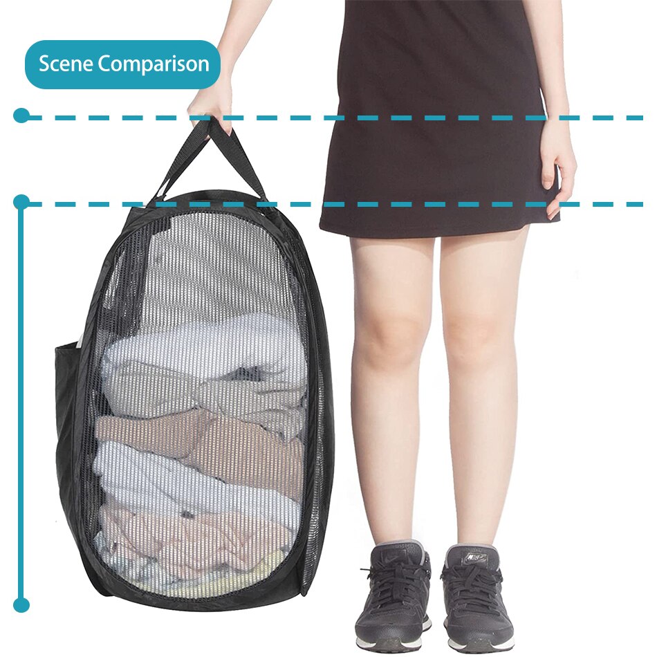 Large Pop-Up Laundry Hamper Collapsible Laundry Baskets With Durable Handles/Side Pocket for Dorm Bedroom Bathroom Laundry Room