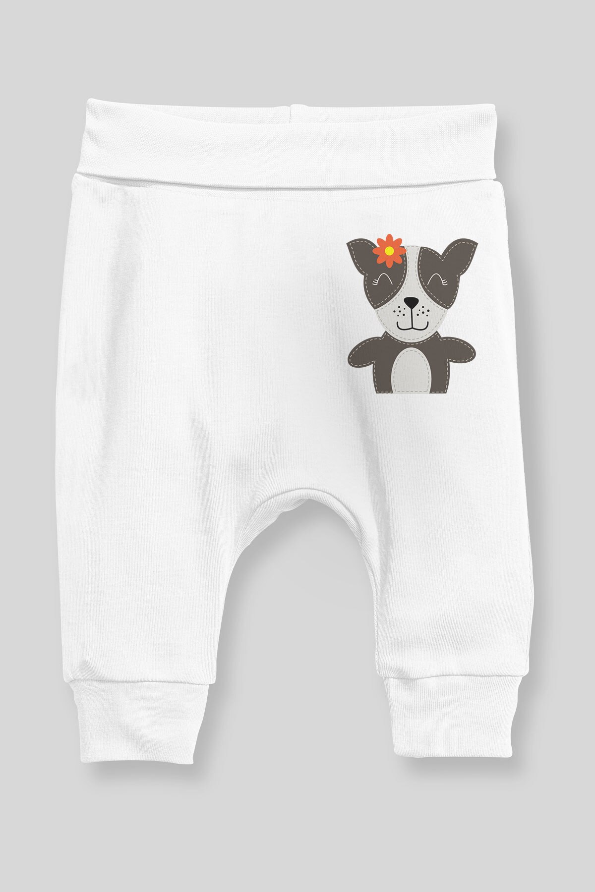 Angemiel Baby Harem Broekjes - Bloemige Happy Dog Print - Wit Katoenmix - Maten 68-92