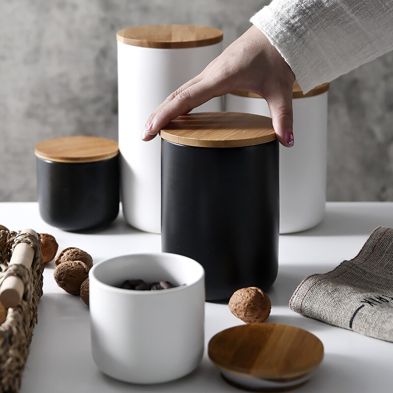 Lata de almacenamiento, recipiente de almacenamiento de utensilios de cerámica, recipiente de café de barro con tapa, tarros de almacenamiento para productos secos, accesorios de cocina