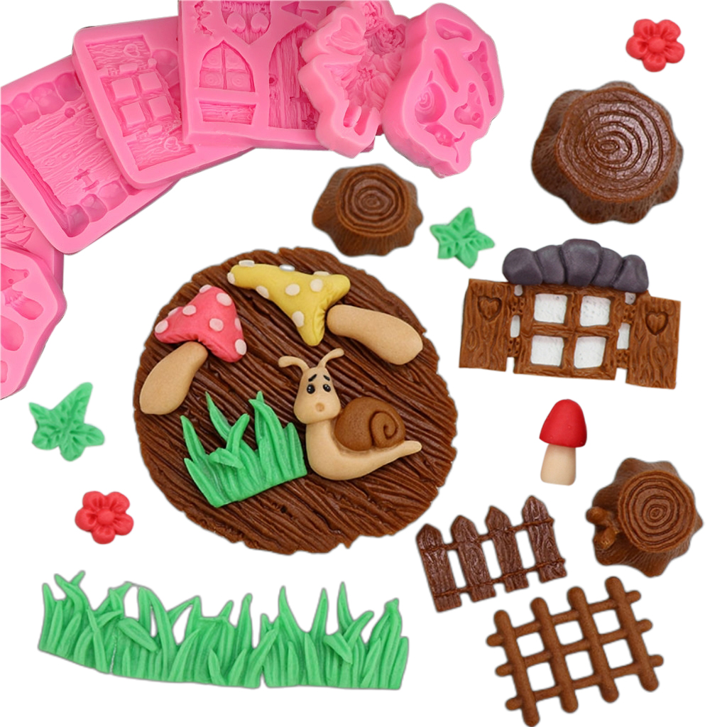 Tipi di fiaba Porta di lumaca Fungo Erba Fiore Zucchero Caramelle Torta Bordo Stampo in silicone Stampo per cioccolato Decorazione M302