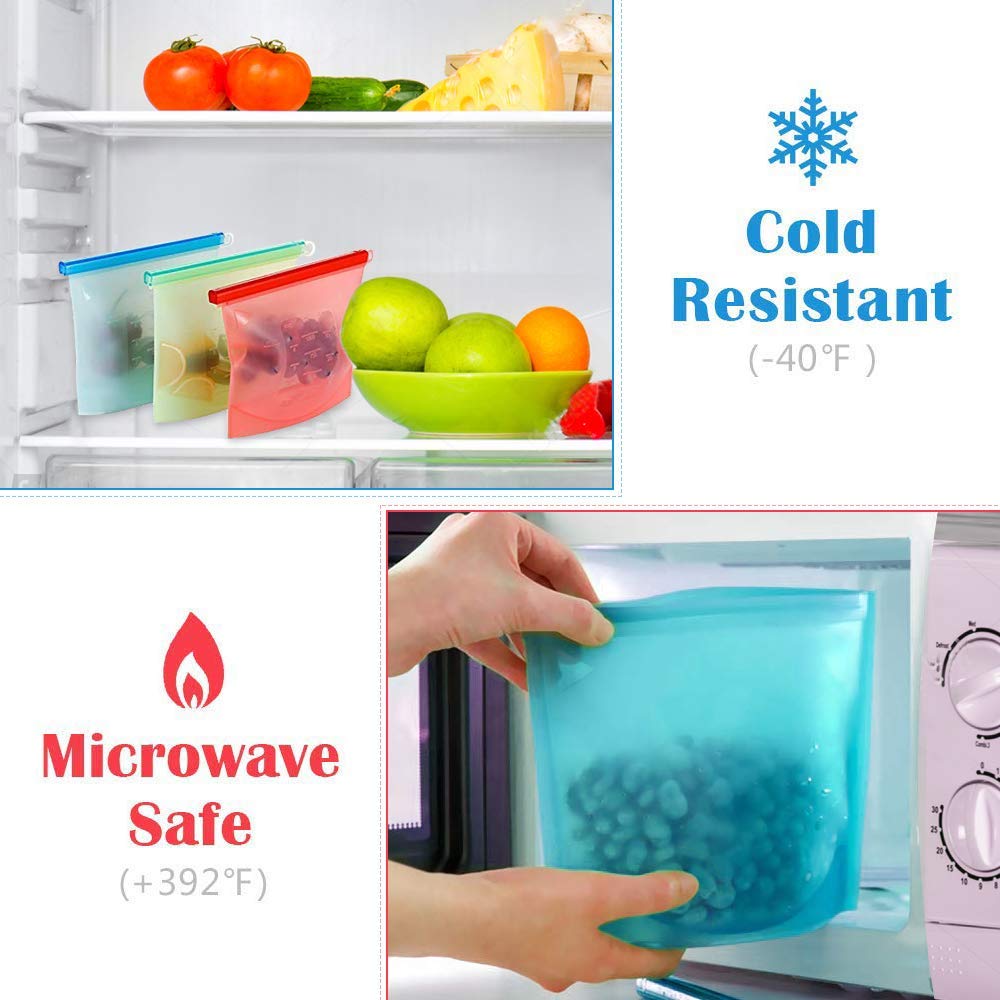 Reusable Silicone Food Storage Bag 1000ml 1500ml Kitchen Silicone Storage Bag Eco Ziplock Seal Freezer Bag Fresh Bags