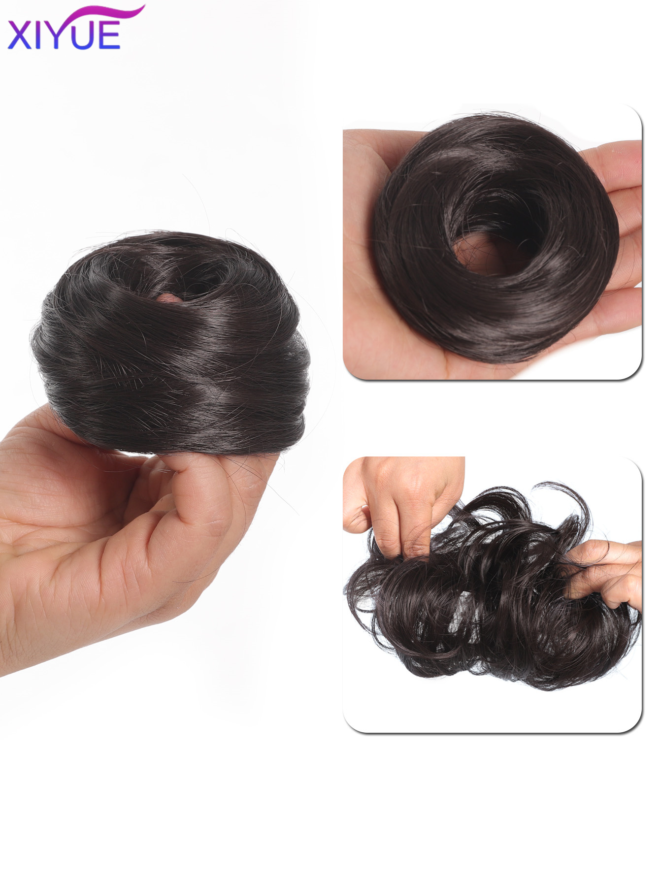 Synthetischer Haarknoten, gerader Chignon, elastisches Gummiband, künstliches Haar, zum Anklipsen auf der Haarschwanzverlängerung, Hochsteckfrisur, Haarteil, Pferdeschwanz: T1b/613
