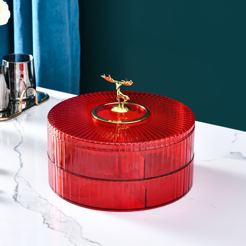 Transparent Candy and Nut Storage Container Luxury Snack Serving Tray with Lid Plastic Dry Fruit Dishes Parties Appetizer Dishes: 2 Tiers Red