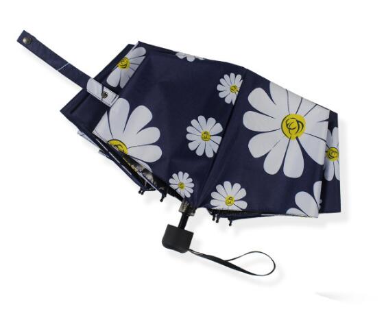 small fresh Daisy blue sunny umbrella three folding black glue UV adult paraguas parasol umbrella rain women