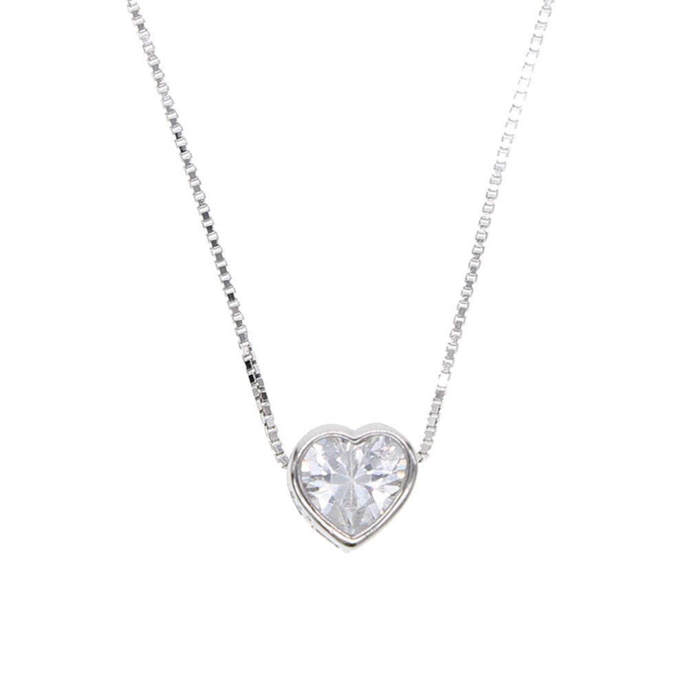 Single Stone Solitaire Cz Cubic Zirconia Delicate Dainty Box Chain 925 Sterling Silver Bezel Heart Single Stone Star Necklace