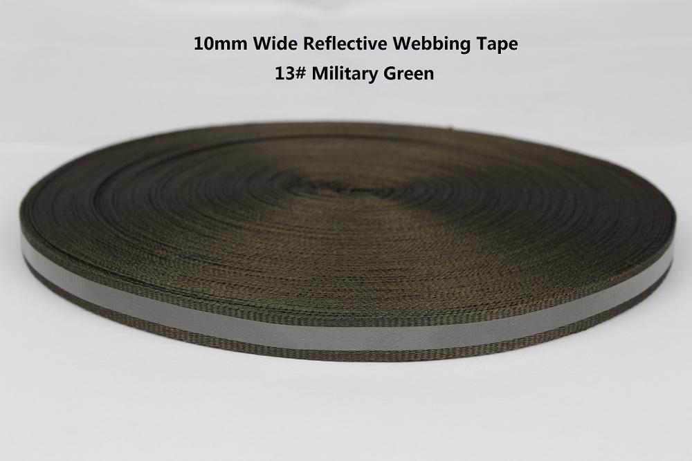 10mm breed reflecterende lint singels voor veilig product garment tassen schoenen DIY riem zwart grijs orange rood blauw groen roze geel: 13 military green