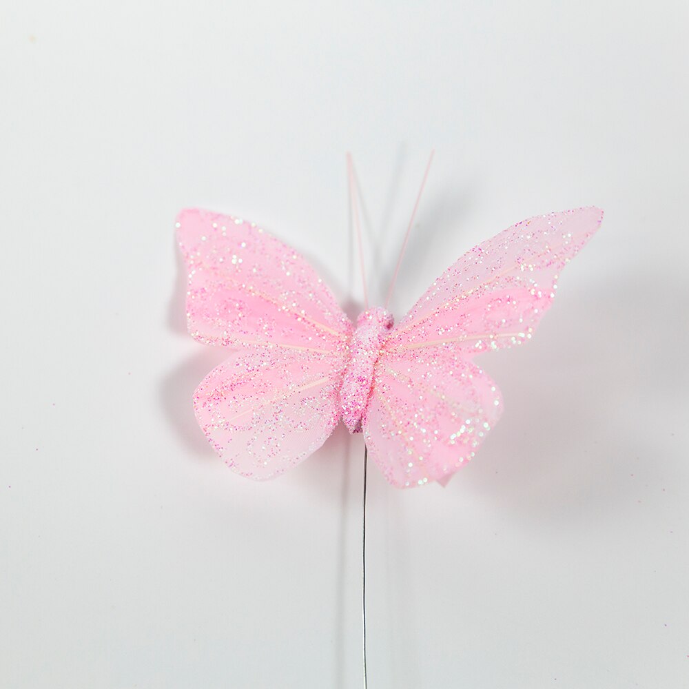 12pc feather with glitter butterfly wedding photography balcony garden decoration pastoral home decoration balcony decoration