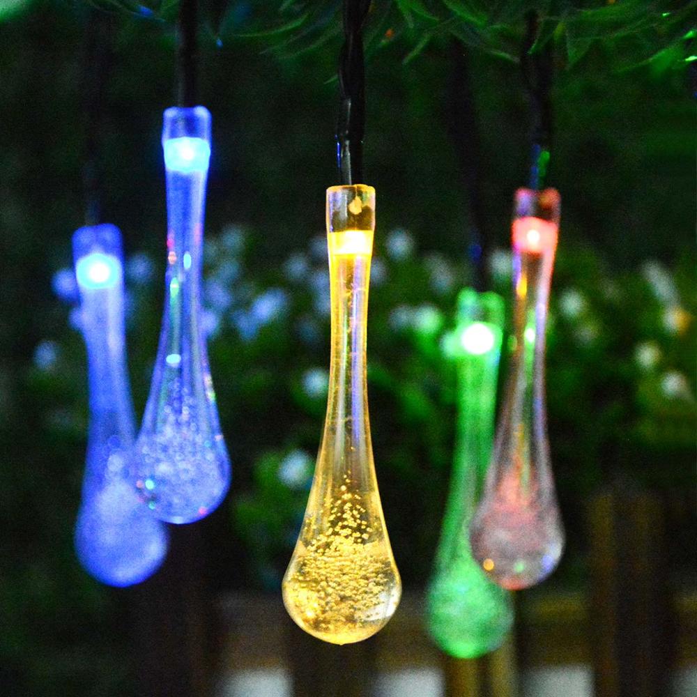 Op zonne-energie oplaadbare led-tuinverlichting, lichtsnoer, feeënlicht, zonne-energie led-verlichting, buitenverlichting voor bruiloften, tuindecoratie, landschapslamp: Veelkleurige waterdruppel