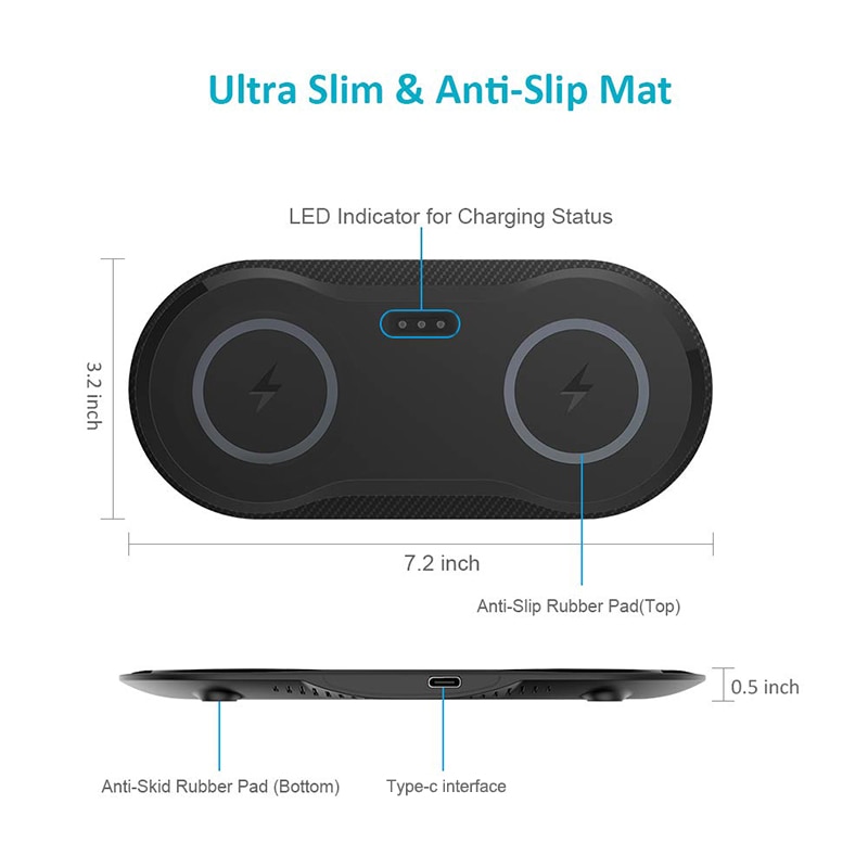 DCAE 20W cargador inalámbrico para iPhone 11 Pro XS XR X 8 AirPods 2 10W Dual de carga rápida estación base USB C para Samsung S10 S9