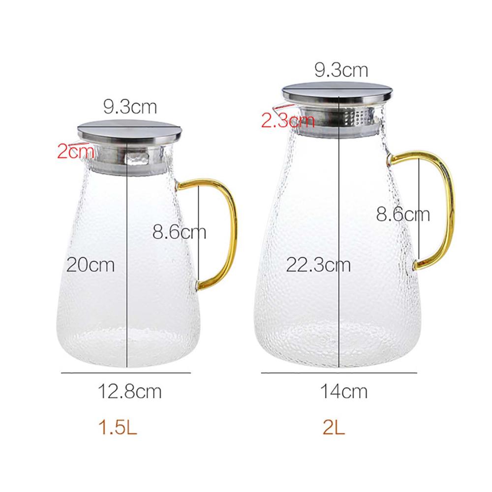 1.5l/2l genomskinligt glas vattenkanna kanna värmetålig karaff saft tekanna vattenkokare kanna med rostfritt stål lock