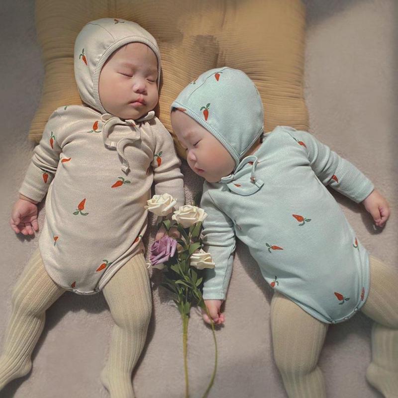 Pasgeboren Baby Jongens Meisjes Bodysuit Herfst Katoen Lange Mouw Leuke Wortel Print Jumpsuit Met Hoed Baby Kleding Outfits