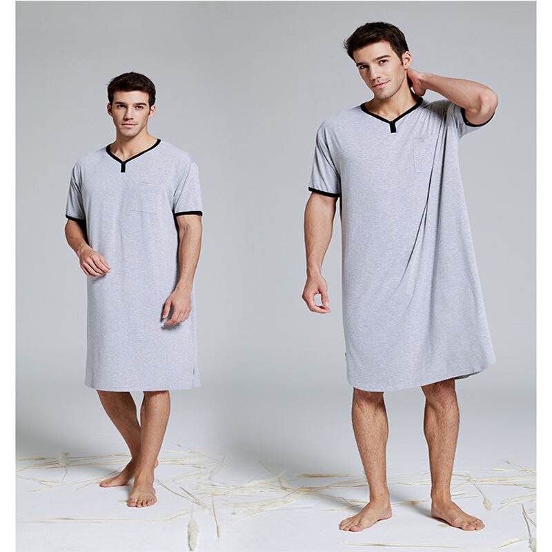 Men Sleep Robes Pajamas Short Sleeve Solid Pajamas Pockets Cozy Cotton Vintage Homewear Nightgown Mens Bathrobes Men Clothes