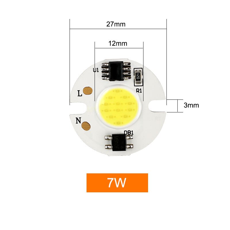Cob led chip lampe 3w 5w 7w 10w 20w 30w 50w smarte ic lysperler 220v 240v diy til led pære projektør spotlight: Lille 7w / Varm hvid