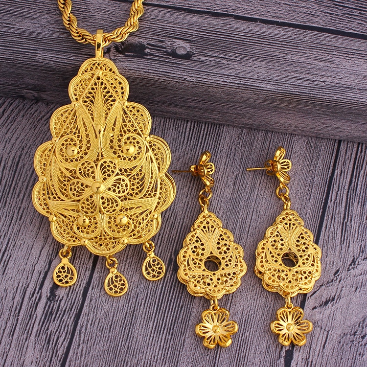 Adixyn couleur or/laiton dubai anniversaire/bijoux de mariage collier africain/boucles d'oreilles/pendentif ensemble de bijoux N08087