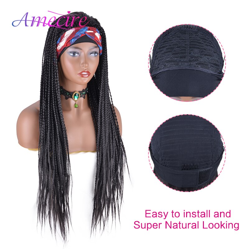 Long Synthetic Headband Wigs Box Braid Wig With Headband 26'' Long Braided Wigs For Black Women Heat Resistant Twist Braids