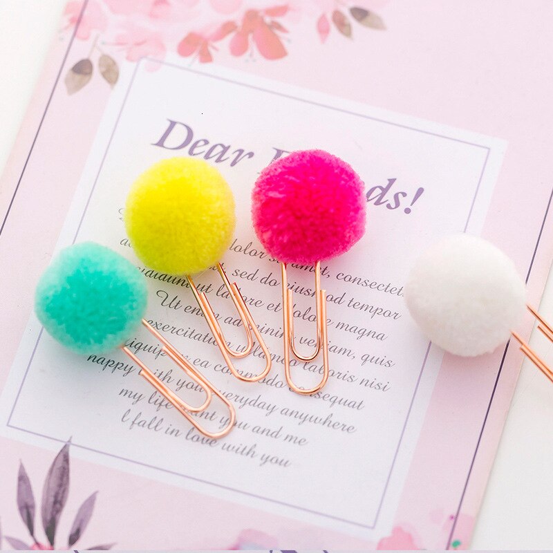 Bola de Pelo de metal rosa dorado para mujer, clip de papel de modelado, papelería escolar, suministros decorativos para fotos, papelería, 1 ud.