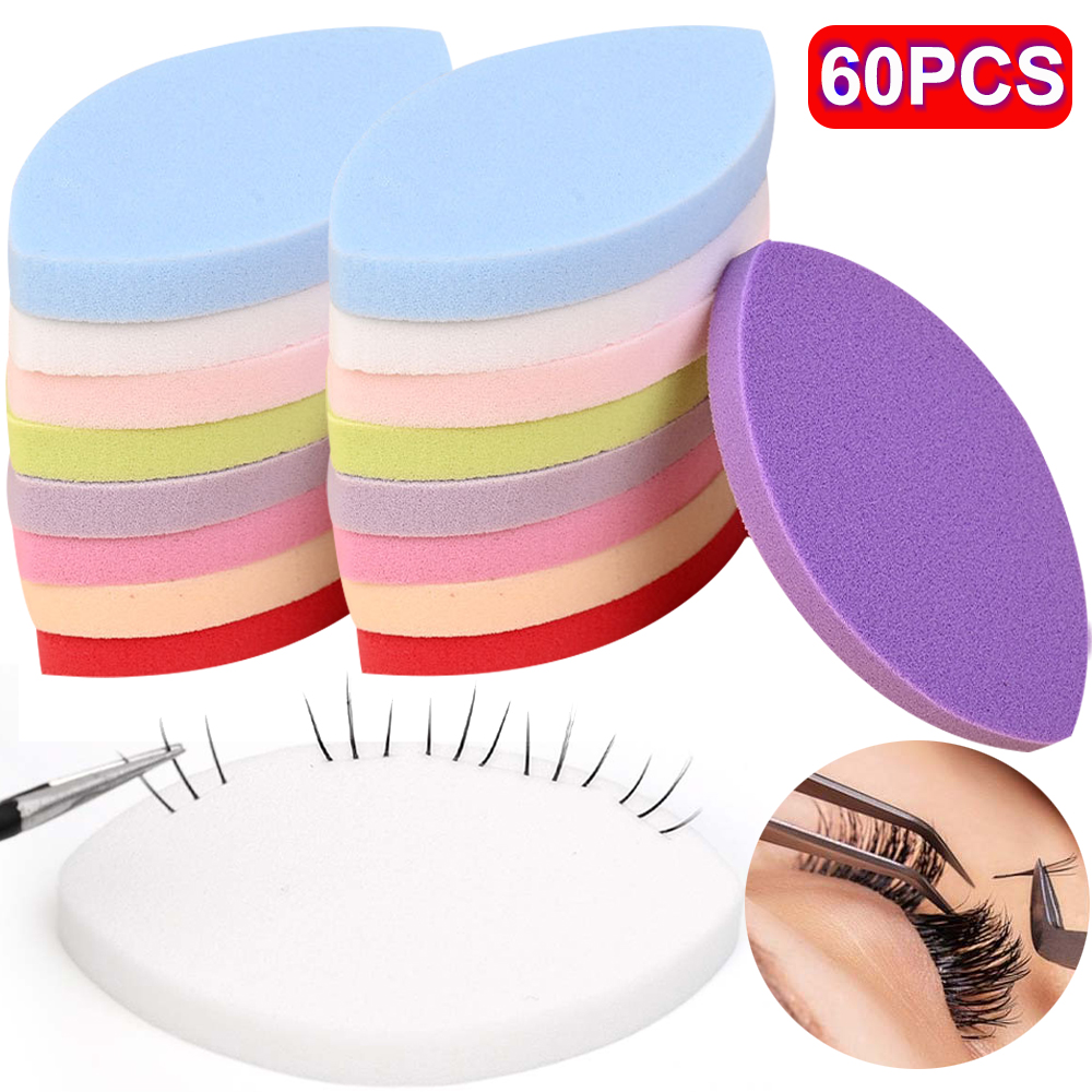 60PCS Soft Sponge False Eyelash Pads Beginner Lash Map Chart Wispy Lashes Reusable Makeup Puffs Training Eyelash Extensions Tool