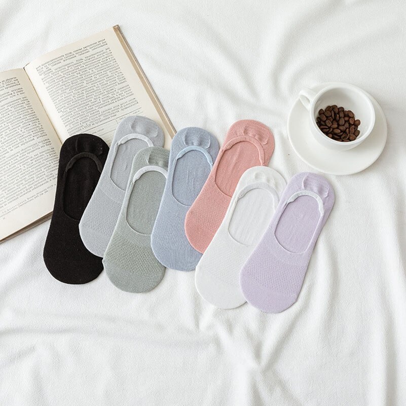 LKWDer-Calcetines de malla con agujeros para mujer, medias invisibles antideslizantes de silicona, de corte bajo, de algodón, para primavera y verano, 5 pares: A free color