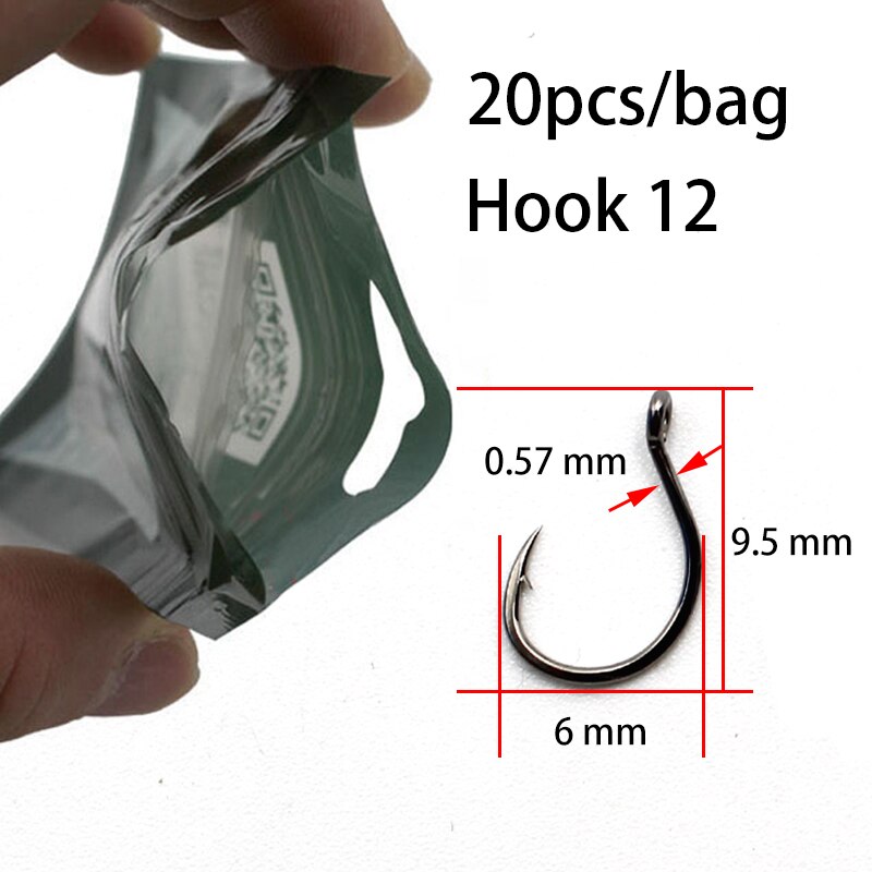 Anzuelo de carpa para pesca, acero al carbono con púas de anzuelo de pesca, aparejos para el pelo Chod, 20 Uds.: 20PCS-Size 12