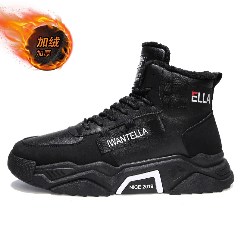 Exklusiva vinterskor män sneakers för män slip on manliga skor vattentäta hålla varma casual skor män: Svart / 10